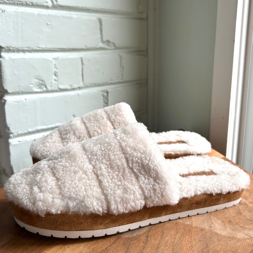 Vince Loni Shearling Leather Mule Slipper Turtledove 37 7 Lounge Comfort Cozy